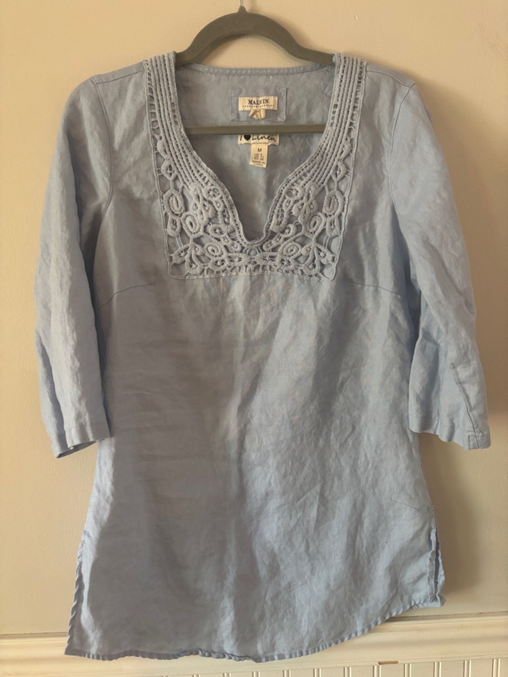 Linen Embroidered V-Neck Tunic Top Swim Coverup